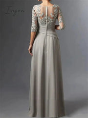 Ingvn - Sheath Mother of the Bride Dress Elegant Square Neck Floor Length Chiffon Lace Half Sleeve with Ruching Wedding Guest Dresses