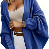Cozy Oversized Long Cardigan Sweater - Women's Knit Outerwear for Fall 2024 - Open Front, Batwing Sleeve, Soft and Warm