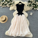 Women Chic Elegant patchwork mesh O-neck Ruched Long dress Sexy Evening Fashion women clothing