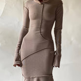 2024 Autumn New Style Reverse Edge Hooded Long Sleeve T-shirt Dress