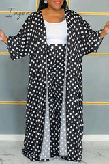 Ingvn - Black Elegant Dot Patchwork Plus Size Two Pieces