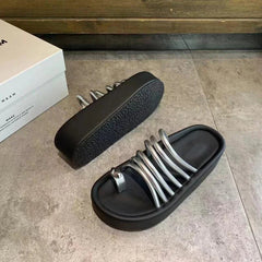 Ingvn Clip Toe Summer Women Slippers Fashion Narrow Band Ladies Outdoor Beach Platform Flats Slides Female Rome Style Shoes