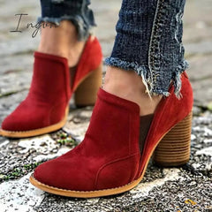 Ingvn - Elegant Slip On Chunky Heel Ankle Boots