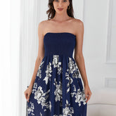 Vibrant Floral Print Tube Midi Dress - Sleeveless, Shirred, Bodycon, Feminine, Summer Essential - Women's Clothing, Sexy and Chic