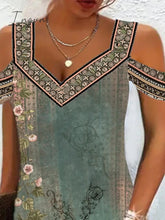 Ingvn - Women's Casual Dress Ethnic Dress Summer Dress Floral Tribal Cut Out Print V Neck Mini Dress Active Fashion Outdoor Daily Short Sleeve Regular Fit Red Blue Green Summer Spring S M L XL XXL