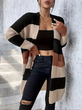 Long Sleeve Color Block Pockets Cardigan for Fall & Winter, Casual Women's Clothing