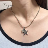 Vintage Stainless Steel Zircon Star Pendant Round Chain Necklace for Women Girl Korean Fashion Punk Y2K Jewelry Accessories