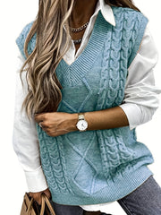 V-Neck Knit Vest: Casual, Comfortable & Chic - Perfect for Spring/Fall, Solid Color, With Mid-Stretch for a Flattering Fit