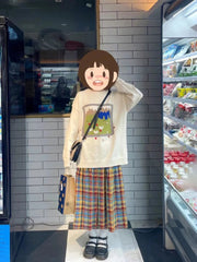 Christmas Rainbow Plaid Woolen Pleated Skirt Japanese High-waisted Slim Skirt Sweet Vintage Fashion Faldas Para Mujeres