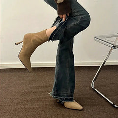 Thin High Heel Women Elastic Socks Short Boots Fashion Side Zippers Slim Ankle Booties Retro Style Autumn Winter Ladies Shoes