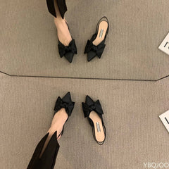 Bow Sandals Women Summer Pointed Low Heel Sandals Women Fashion Baotou Thin Strap Sandals High Heels Sandalias De Mujer