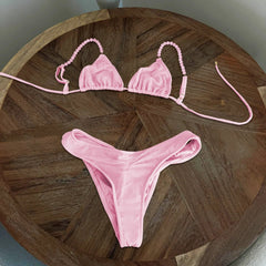 3Pcs Mirco Bikini 2025 Sexy Swimsuit Women Push Up Swimwear Bandeau Biquini Female Pink Bodysuit Bathing Suits Sarong Cover Up