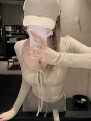 Ingvn - 2023 Spring Bodycon Slim Y2k Crop Tops Casual Basic Korean Fashion Pullover Woman Design Long Sleeve Elegant Clothing Female