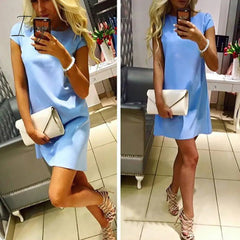 Ingvn - Women Female Short Sleeve Loose Mini Short A-line Dresses Summer Beach Casual Dress Candy Color S-XXL