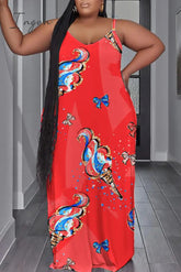 Ingvn - White Sexy Casual Print Backless Spaghetti Strap Long Dress Plus Size Dresses