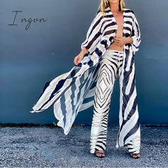 Ingvn - Hot Sale Newest Fashion Beach Women Veil Tops Loose Casual Striped Print Short Sleeve Clothing Female Long Blouse Summer Streetwear