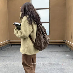 Ingvn Vintage Backpack for Women Preppy Style Canvas Women Rucksack Zipper Casual Medium-Capacity European-American Style Female Bag
