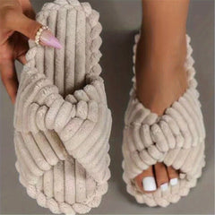 Womens Trendy Solid Color Open Toe Slippers - Ultra-Soft Cross Strap Design - Ideal for Cozy Home Lounging