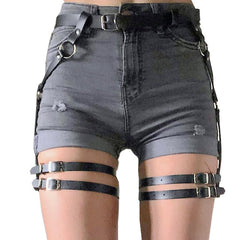 Punk Black Leather Sword Belt Waist Garter Handmade Body Bondage Sexy Leg Suspenders Harness Stockings Belts For Women