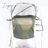 Ingvn - Womens Fashion Green Fairy Grunge Bandage Crop Tops Vintage Aesthetic Tie Dye Slim Belt Y2K Bodycon Tube Top Elfcore Women Streetwear
