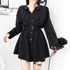 Ingvn - Women dress demon girl original black spring and autumn sexy high waist femme dress shoulder long sleeve gothic dress A085