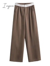 Ingvn - 2023 Women Fashion Side Pockets Patchwork Straight Pants Vintage High Waist Zipper Fly Female Casual Trousers Mujer