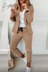 Ingvn - Casual Street Plaid Split Joint Turndown Collar Long Sleeve Two Pieces(4 Colors)