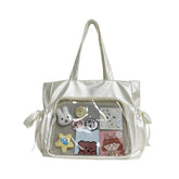 Ingvn Sweet Ribbon Satin Bow Tote Bag Ballet Style Original Comic Handbag Beautiful Double Large Capacity Student Shoulder Bag