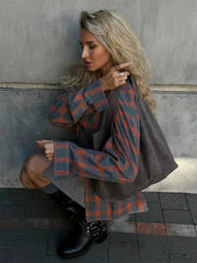 Ingvn Vintage Loose Plaid Women'S Shirt Fashion Lapel Long Sleeve Office Lady Shirts and Blouses Tops Female Clothing New