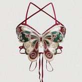 Women's Butterfly Embroidered Top Backless Adjustable Navel Baring Sexy Cropped TopSleeveless Camisole Sexy Daily Y2K Top