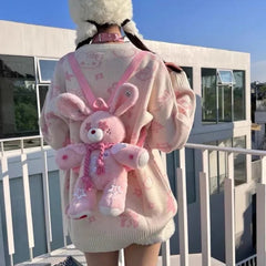 Ingvn Original Y2k Womens Backpack Pink Plush Bunny Harajuku Fashion Sweet Doll Backpack Student 2024 Casual Cartoon Ladies Bag