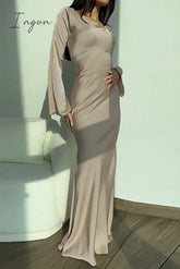 Ingvn - Elegant Solid Frenulum O Neck Wrapped Skirt Dresses