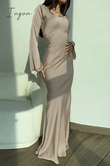 Ingvn - Elegant Solid Frenulum O Neck Wrapped Skirt Dresses