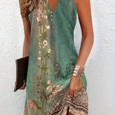 Elegant Floral Notched Vest Dress for Women – Machine Washable, Stretch Fit, Multi-Seasonal Sleeveless Apparel with Button