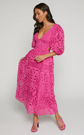 Sexy Hollow Out Long Dress Summer New Arrival V-neck Lace Embroidery Women's Clothing
