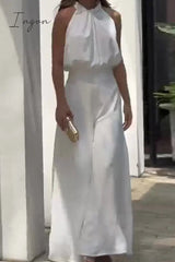 Ingvn - Elegant Solid Pocket Halter Sleeveless Two Pieces