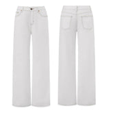 Women Jeans Low Waist Solid Color Wide Leg Straight Trousers with Pockets for Daily Streetwear Fashion Denim Pants