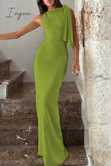 Celebrities Elegant Solid Frenulum Oblique Collar One Step Skirt Dresses(5 Colors) Dresses/Maxi