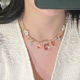 New Korean Fashion Cute Colorful Fruit Flower Beaded Necklace for Women Girls Aesthetic Jewelry Gifts Wedding Party