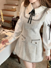 Elegant Patchwork Short Dresses for Women Vintage Long Sleeve Tweed Birthday Party Evening Dresses Korean Autumn Female Vestidos