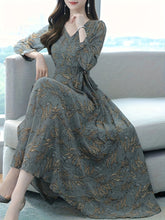 Elegant Long Sleeve Floral Midi Dress - Vintage-Inspired V-Neck Design, Perfect for Casual and Formal Occasions, Woman's Chic Wardrobe Essential