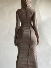 2024 Autumn New Style Reverse Edge Hooded Long Sleeve T-shirt Dress