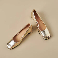 Chunky Heels Women's Casual Pumps Shoes Square Heels Women's Wedding Party Heels 35-40 Gold Solid Slip-On Women Heels Shoes