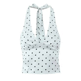 Women Vintage Polka Dot Halter Top Sexy Backless Fit Slim Holiday Summer Crop Top
