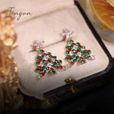 Colourful Zircon Christmas Tree Earrings For Women Sparkling Crystal Snowflake Elk Earring Girls