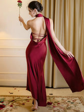 Scarf Collar Backless Sexy Maxi Dress For Women Gown Fashion Strapless Sleeveless High Waist Bodycon Club Long Dress