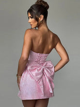 Elegant Strapless Butterfly Knot Open Back Short Dress Women Summer New Sexy Mini Dress Tight Party Evening Dress