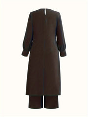 Two-piece Set, Elegant Solid Color Long Sleeve T-shirt & Loose Pants Outfits, Women's Clothing