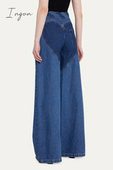 Ingvn - Casual Patchwork Metal Accessories Decoration Contrast High Waist Regular Denim Jeans