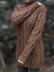 Cozy Cable Knit Dress - Long Sleeves & Turtle Neck - Versatile & Warm for Spring/Fall - Multiple Colors Available